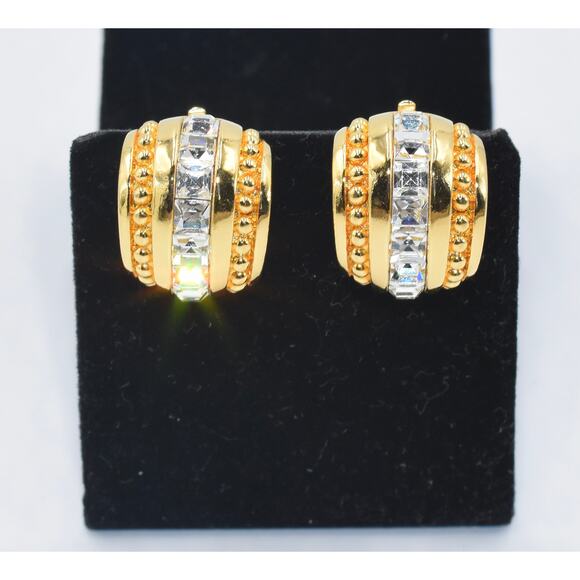 Swarovski Swan Crystal Pave Half Hoops Clip-On Earrings - Picture 1 of 6